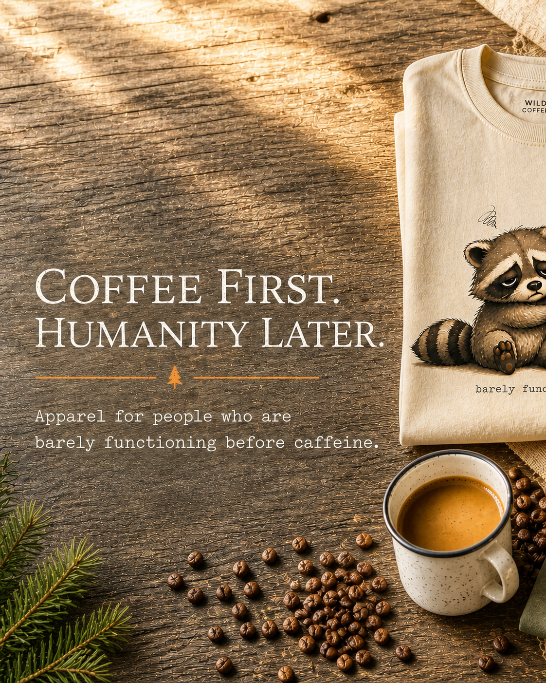 Coffee First. Humanity Later. Funny coffee and animal T‑shirts.