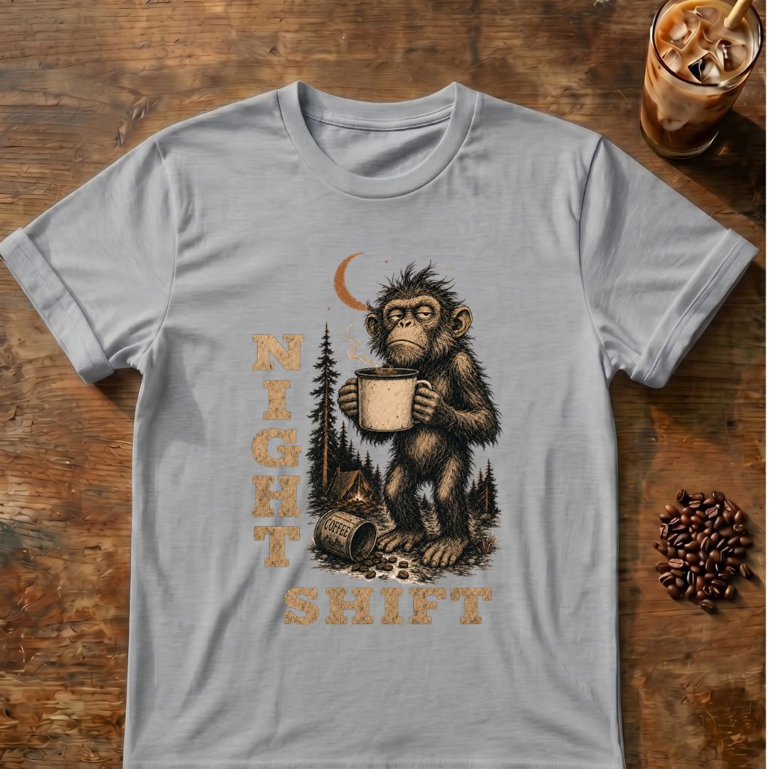 Monkey coffee graphic for Night Shift Monkey on sport-grey T-shirt