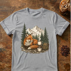 Fox coffee graphic for Mountain Fox Camp Coffee on sport-grey T-shirt