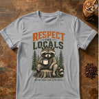 Raccoon coffee graphic for Respect the Locals Raccoon on sport-grey T-shirt
