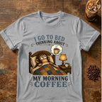 Monkey coffee graphic for Morning Coffee Monkey on sport-grey T-shirt