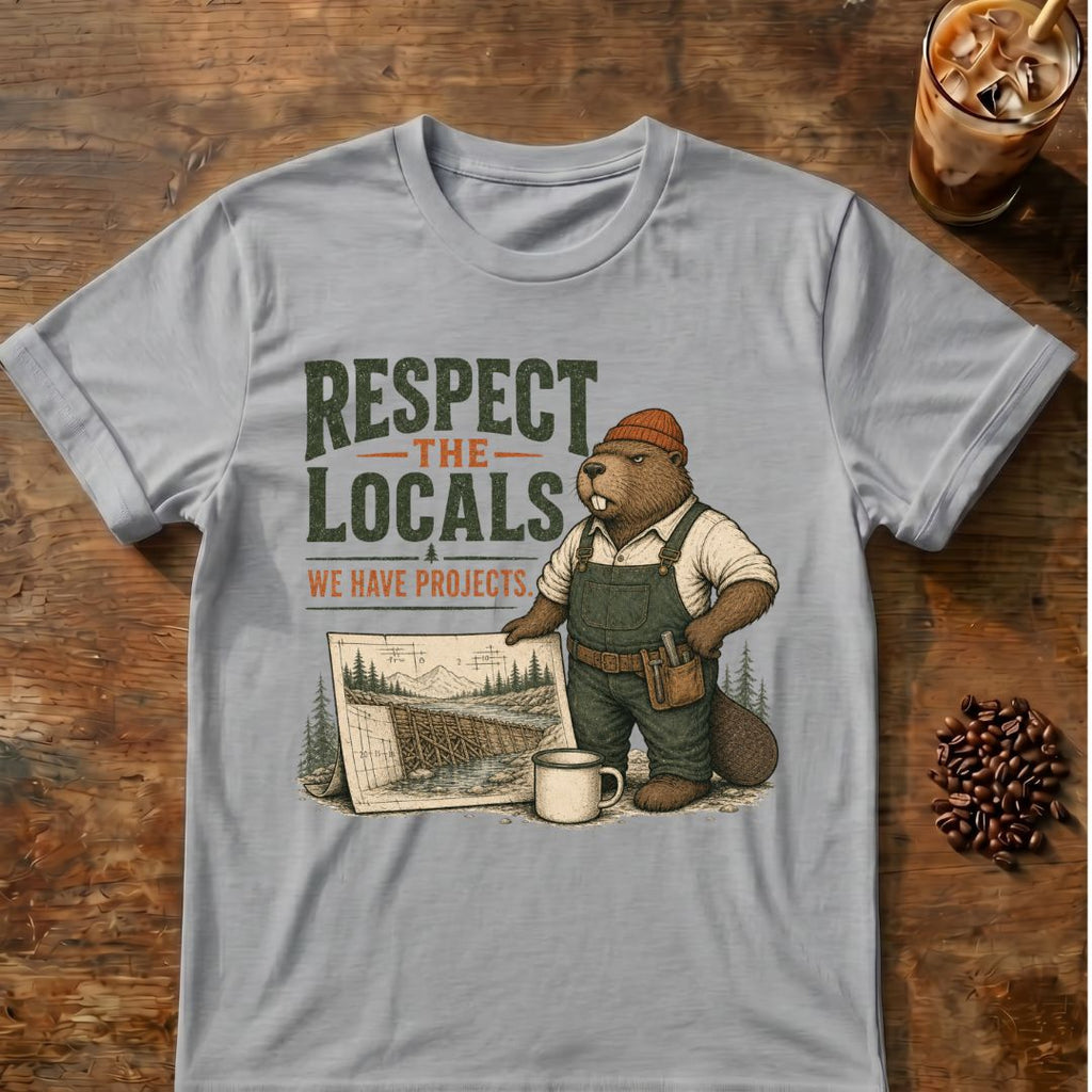 Beaver coffee graphic for Respect the Locals Beaver on sport-grey T-shirt