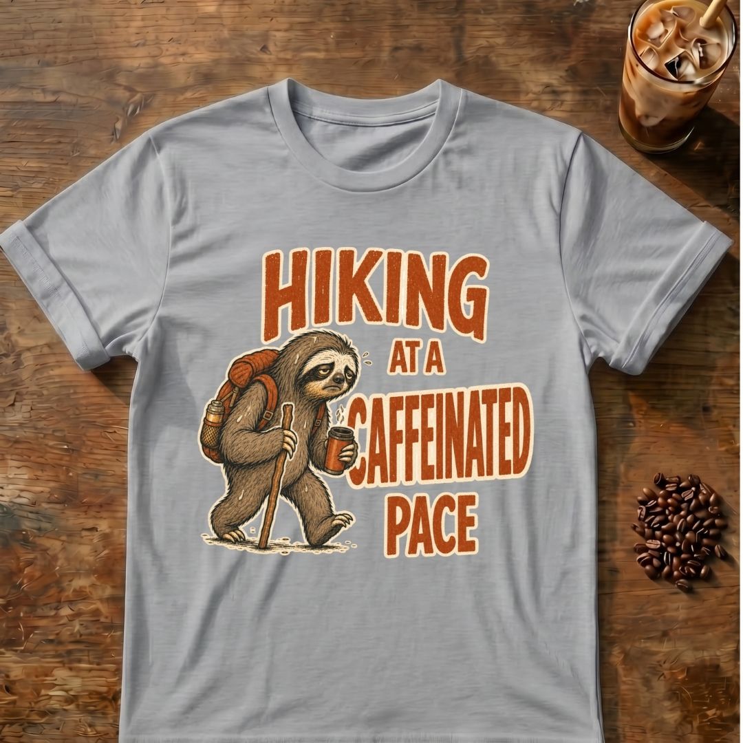 Sloth coffee graphic for Pace Sloth on sport-grey T-shirt