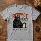 Bear coffee graphic for Respect the Locals Bear on sport-grey T-shirt