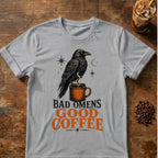 Raven coffee graphic for Bad Omens Good Coffee Raven on sport-grey T-shirt