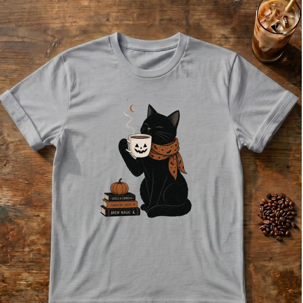 Cat coffee graphic for Halloween Black Cat Coffee on sport-grey T-shirt