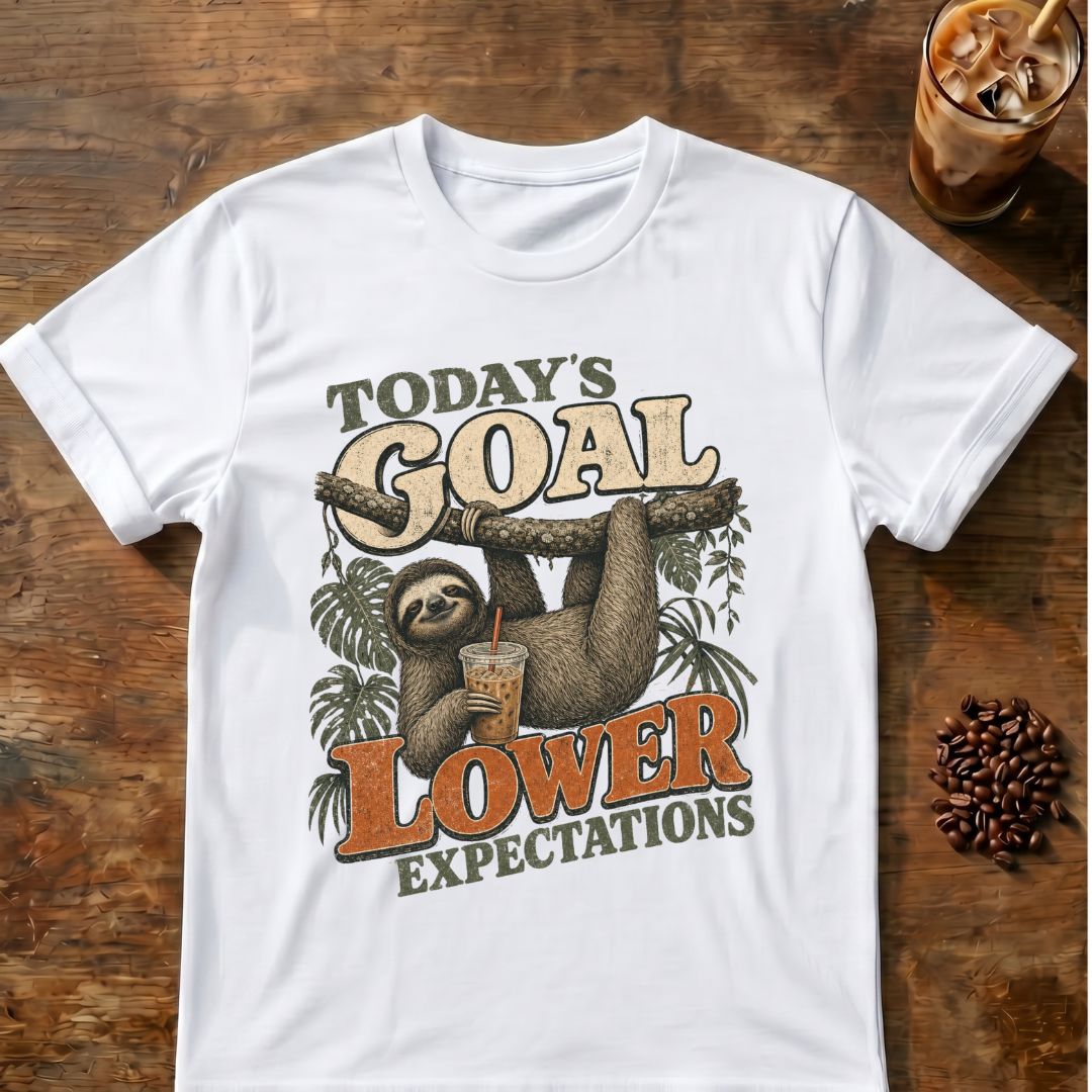 Today's Goal: Lower Expectations Funny Sloth Coffee T-Shirt
