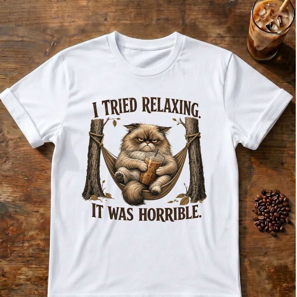 "I Tried Relaxing It Was Horrible" Funny Lazy Cat T-Shirt