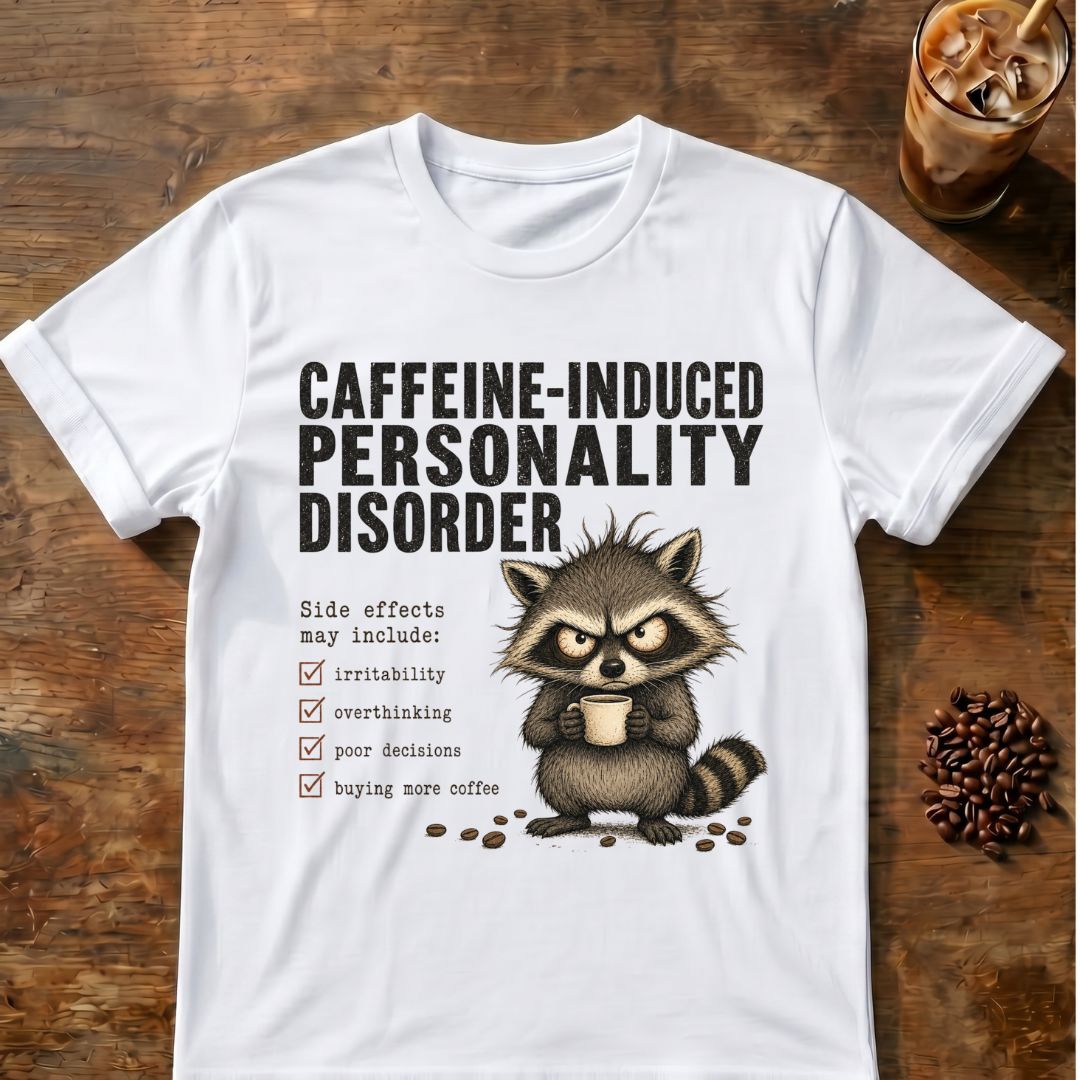 Caffeine-Induced Personality Disorder Racoon T-Shirt