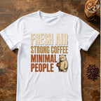 Bear coffee graphic for Fresh Air on white T-shirt