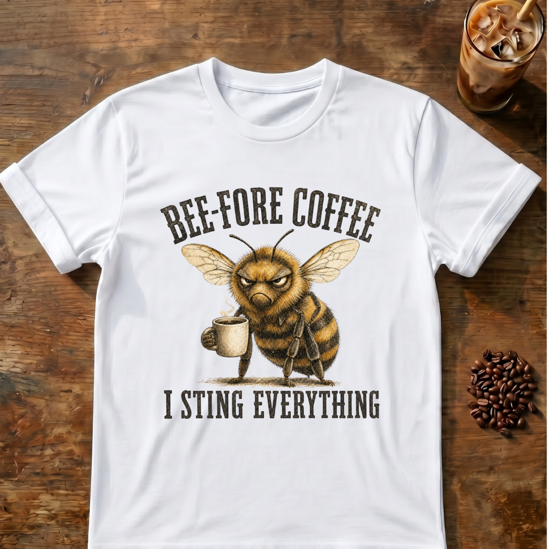 Bee-Fore Coffee Funny Bee Coffee Lover T-Shirt