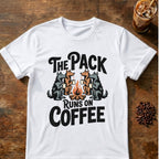 Pack Runs on Coffee graphic on a White T-shirt