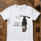 Bat coffee graphic for My Blood Type Is Cold Brew Bat on white T-shirt