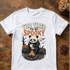 Bat coffee graphic for Too Tired to Be Spooky Panda on white T-shirt