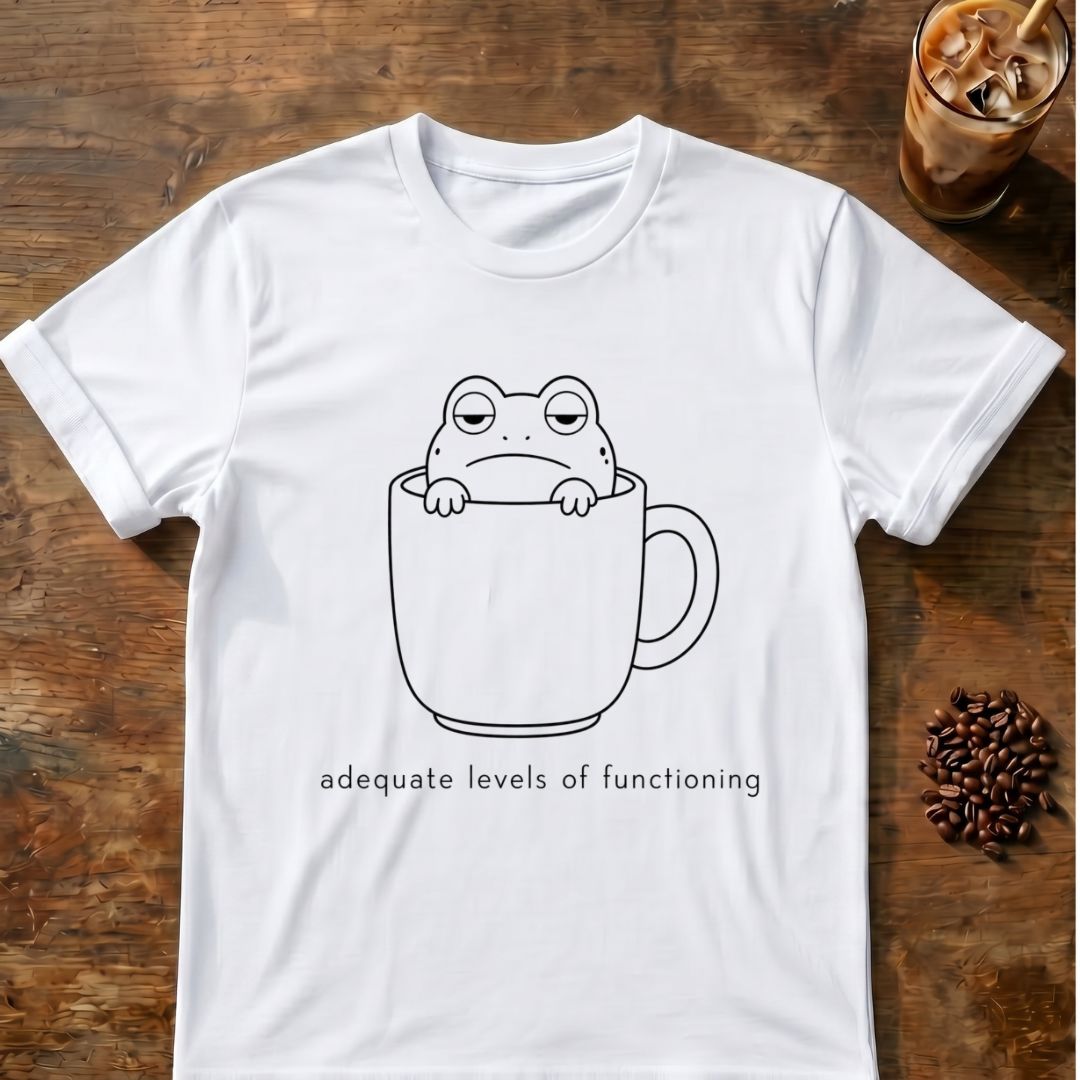 Coffee graphic for Minimal Frog in Coffee Mug on white T-shirt