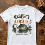 Coffee graphic for Respect the Locals Alligator on white T-shirt