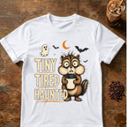 Chipmunk coffee graphic for Tiny Tired Haunted Chipmunk on white T-shirt
