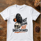 Raven coffee graphic for Not Brooding Raven on white T-shirt