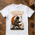 Bear coffee graphic for Brewed After Dark Bear Halloween on white T-shirt