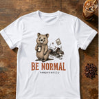 Quokka coffee graphic for Be Normal Quokka on white T-shirt