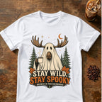 Moose coffee graphic for Stay Wild Stay Spooky Moose on white T-shirt