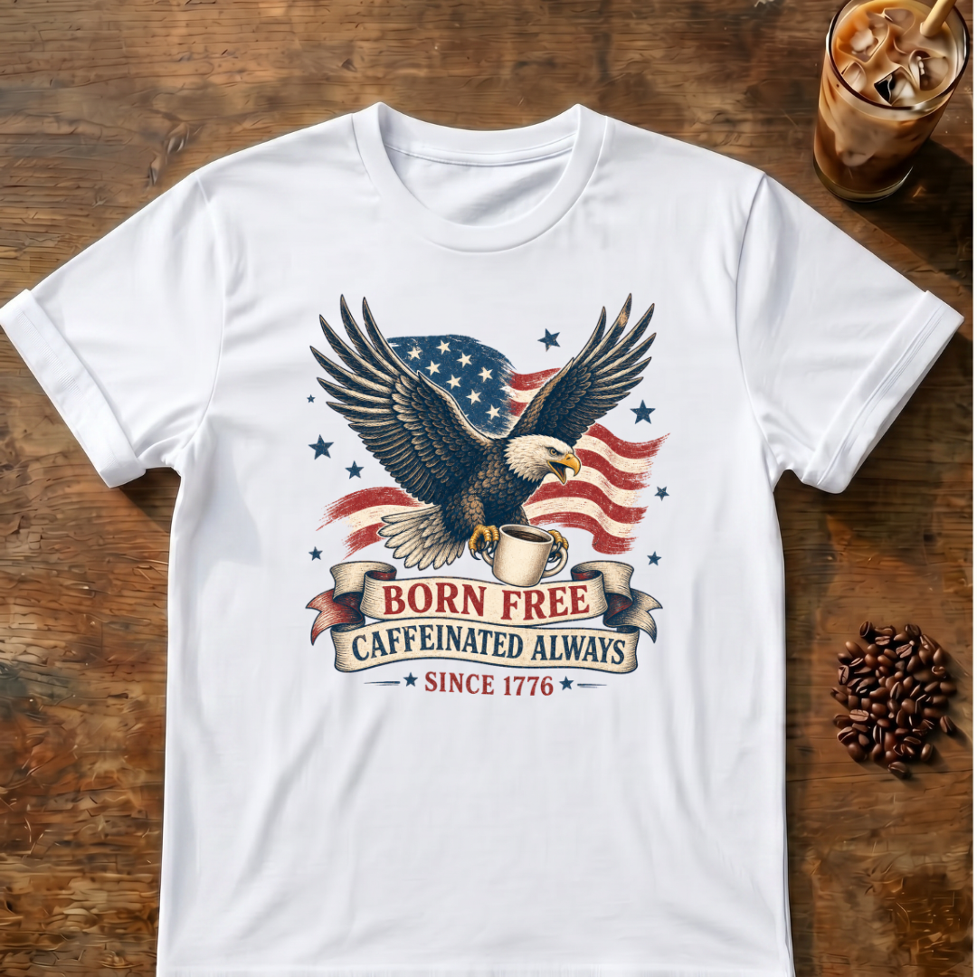 Born Free, Caffeinated Always Patriotic T‑Shirt