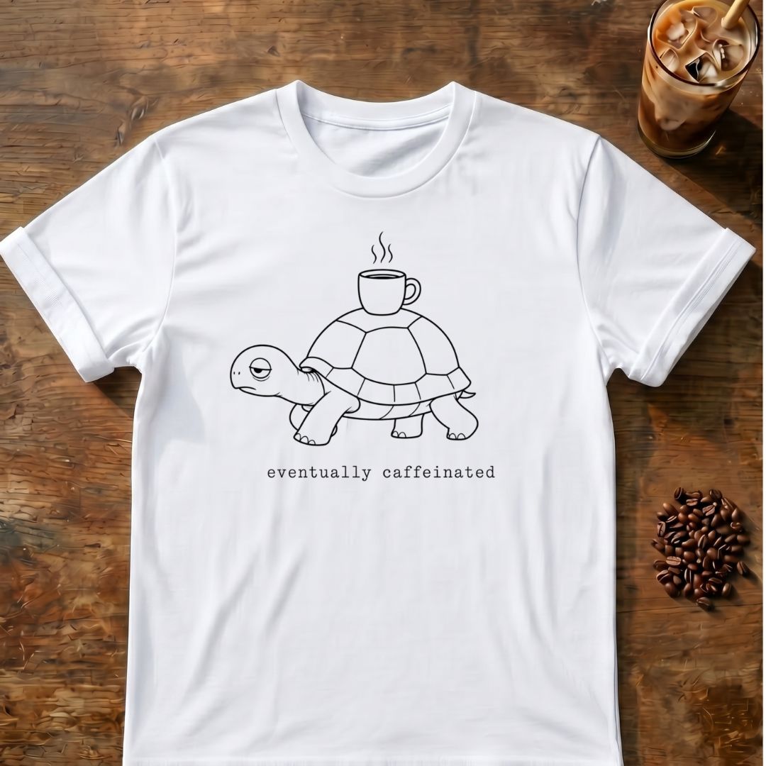 Raccoon coffee graphic for Turtle With Coffee Line Art on white T-shirt