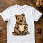 Quokka coffee graphic on a White T-shirt