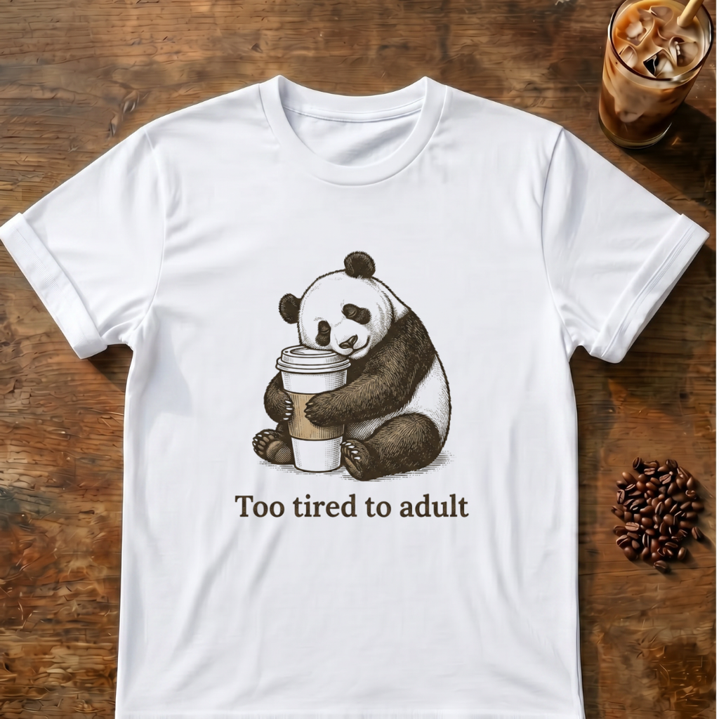Too Tired to Adult Panda T-Shirt