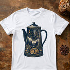Owl coffee graphic for Moonlit Woodland Coffee Pot on white T-shirt