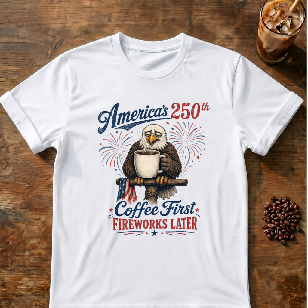 Coffee First, Fireworks Later T‑Shirt