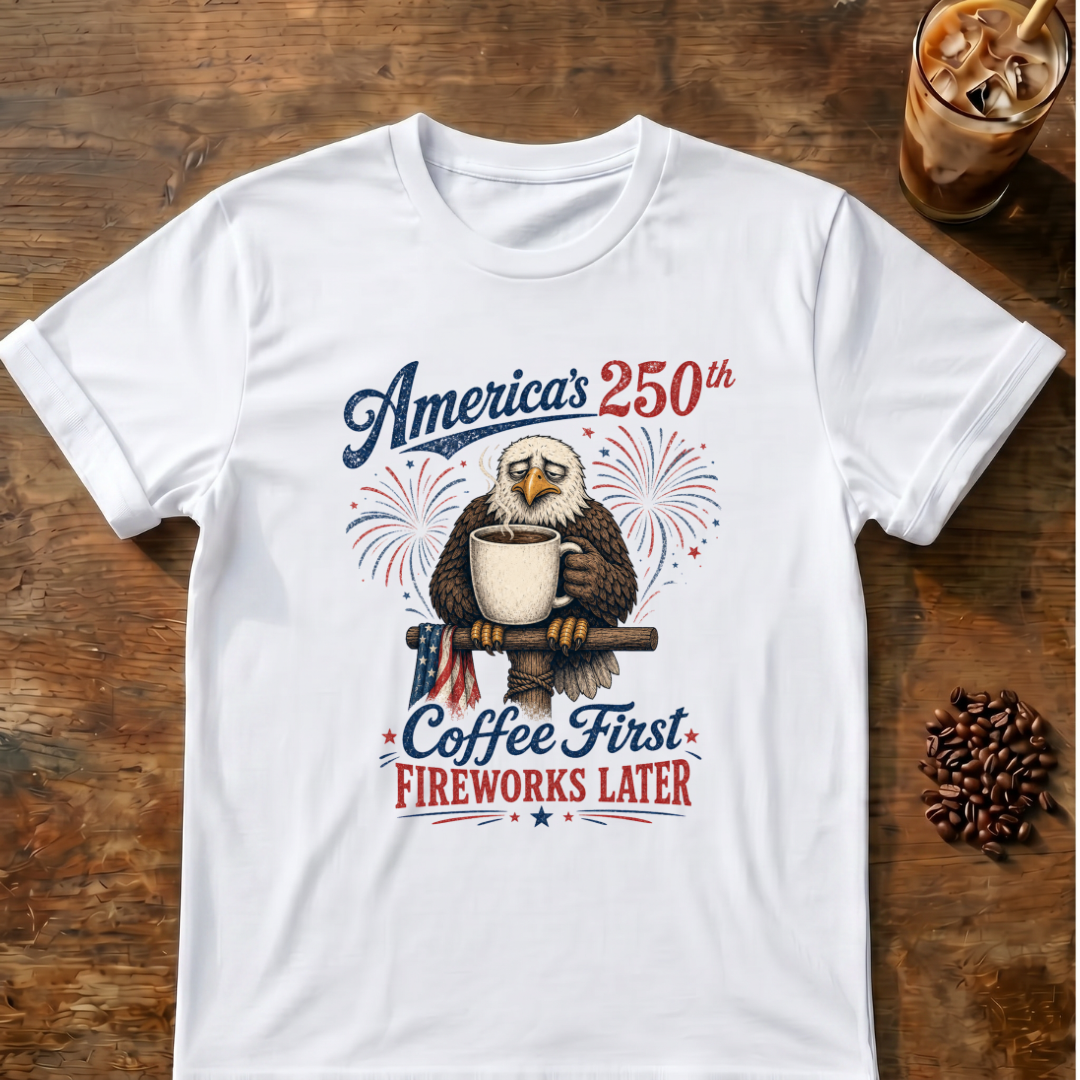 Coffee First, Fireworks Later T‑Shirt