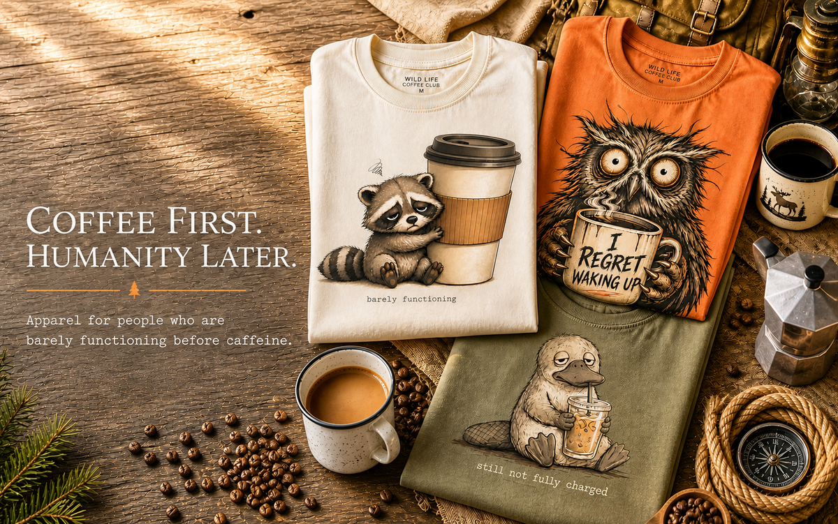 Coffee First. Humanity Later. Funny coffee and animal T‑shirts.