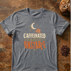 Typography graphic for Caffeinated & Seasonally Unstable on graphite-heather T-shirt