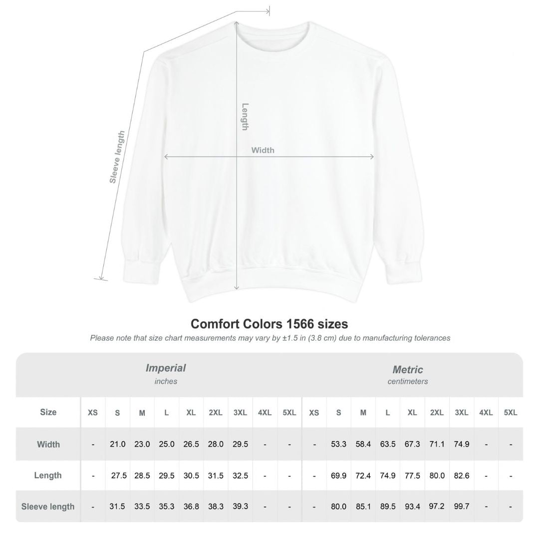 Comfort Colors 1566 sweatshirt sizing guide